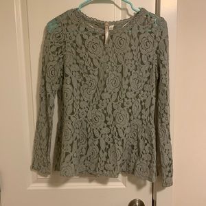 Lauren Conrad Runway Green Crochet Roses blouse